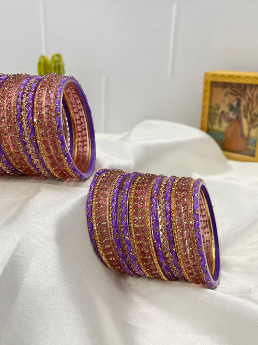 Purple & Rose Gold Glass Bangle Set - Mahilas