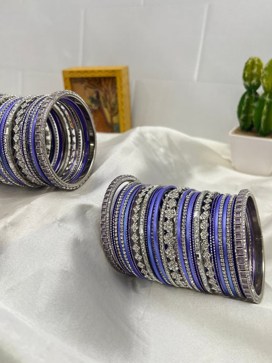 Purple & Silver Metal Stone Bangle Set - Mahilas