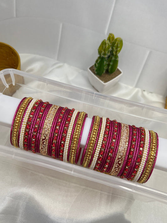 Rani Pink & Red Gold Bangle Set 5015 - Mahilas