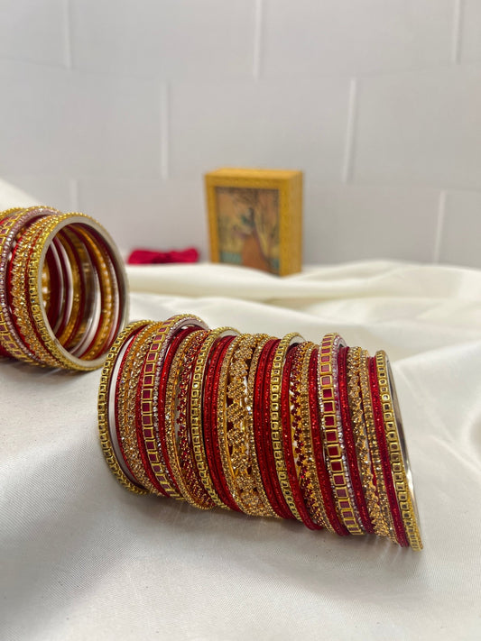 Red Glass & Stone Bangle Set 5004 - Mahilas