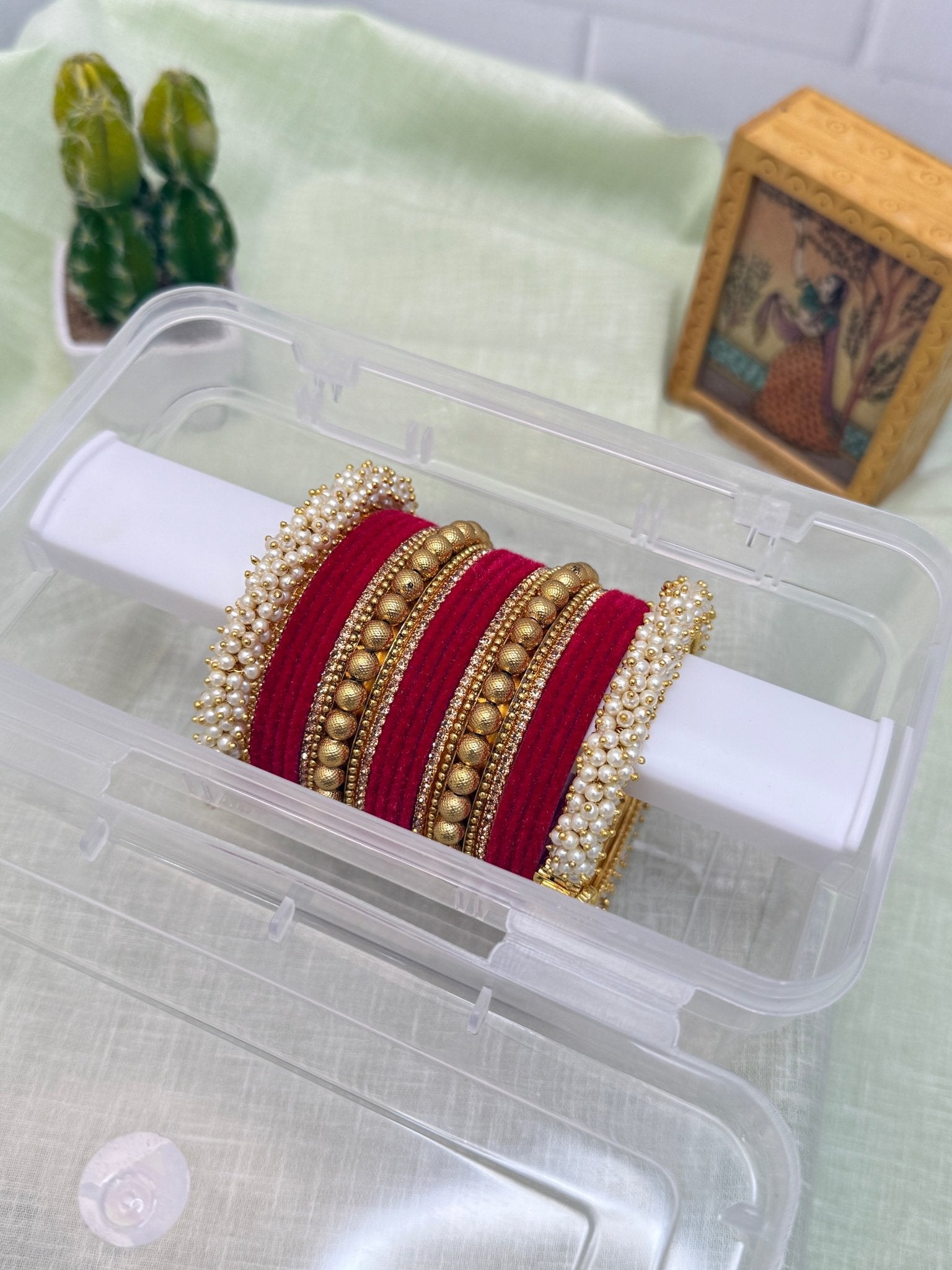 Red & Gold Bridal Bangle Set 5075 - Mahilas