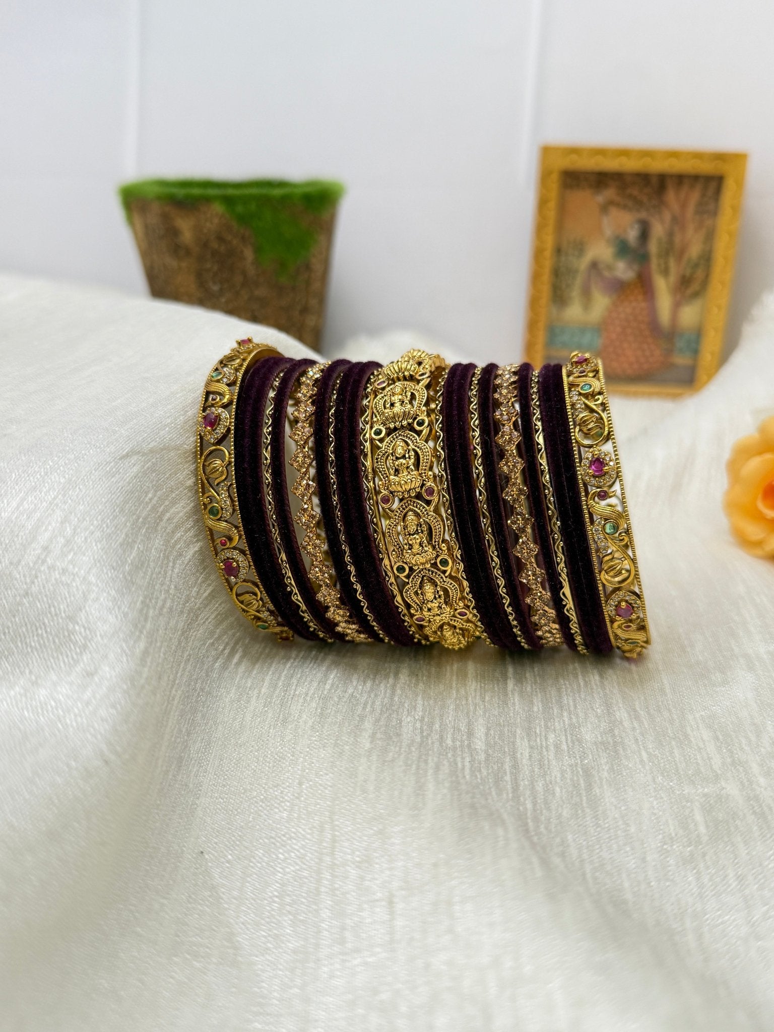 Royal and Elegant Antique Traditional Yet Designer Bridal Bangle Set - 5125 ( 4 Colours ) - Mahilas