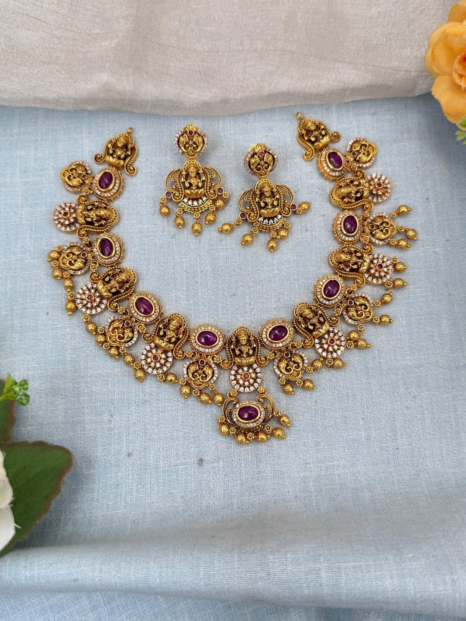 Royal Antique Ashtalakshmi Short Necklace Set 0122 - Mahilas
