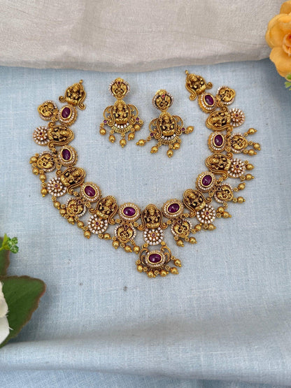 Royal Antique Ashtalakshmi Short Necklace Set 0122 - Mahilas