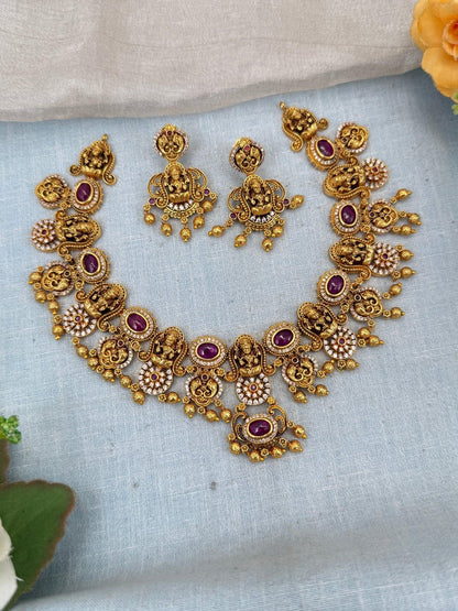 Royal Antique Ashtalakshmi Short Necklace Set 0122 - Mahilas