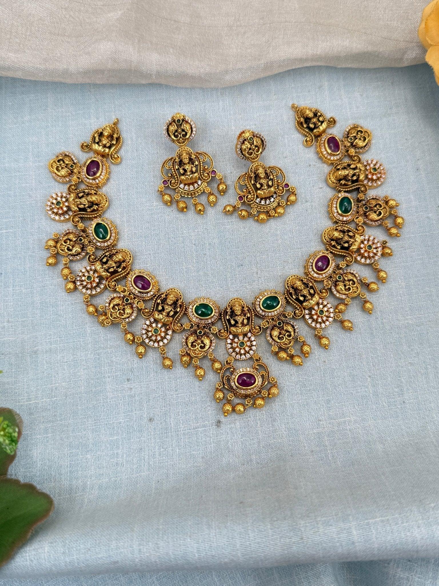 Royal Antique Ashtalakshmi Short Necklace Set 0125 - Mahilas
