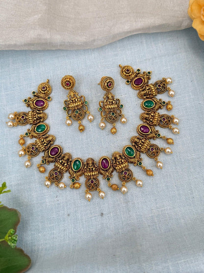 Royal Antique Ashtalakshmi Short Necklace Set 0127 - Mahilas