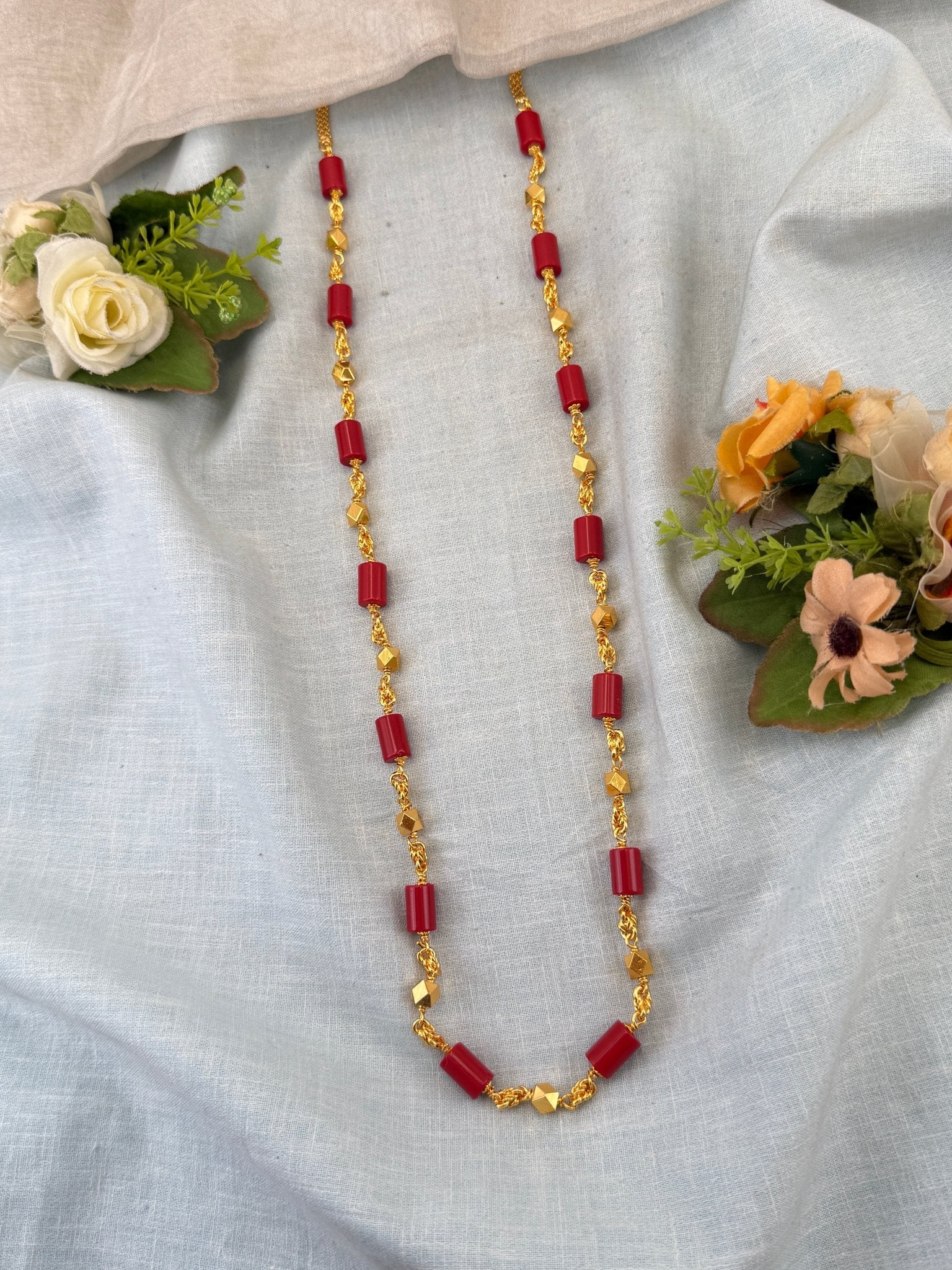 Royal Antique Beads Gold Coral Beads Chain 015 - Mahilas