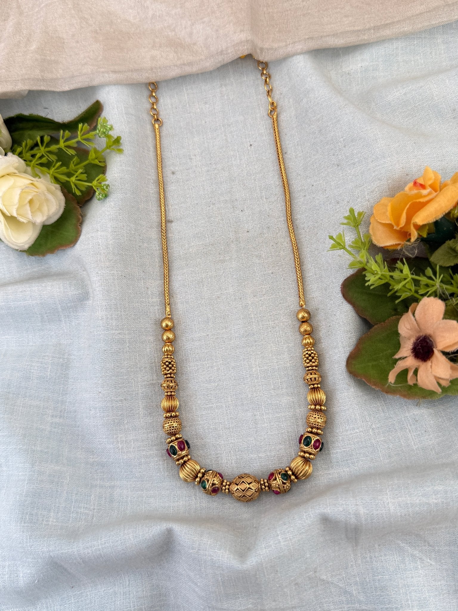 Royal Antique Beads Short Necklace Chain 017 - Mahilas