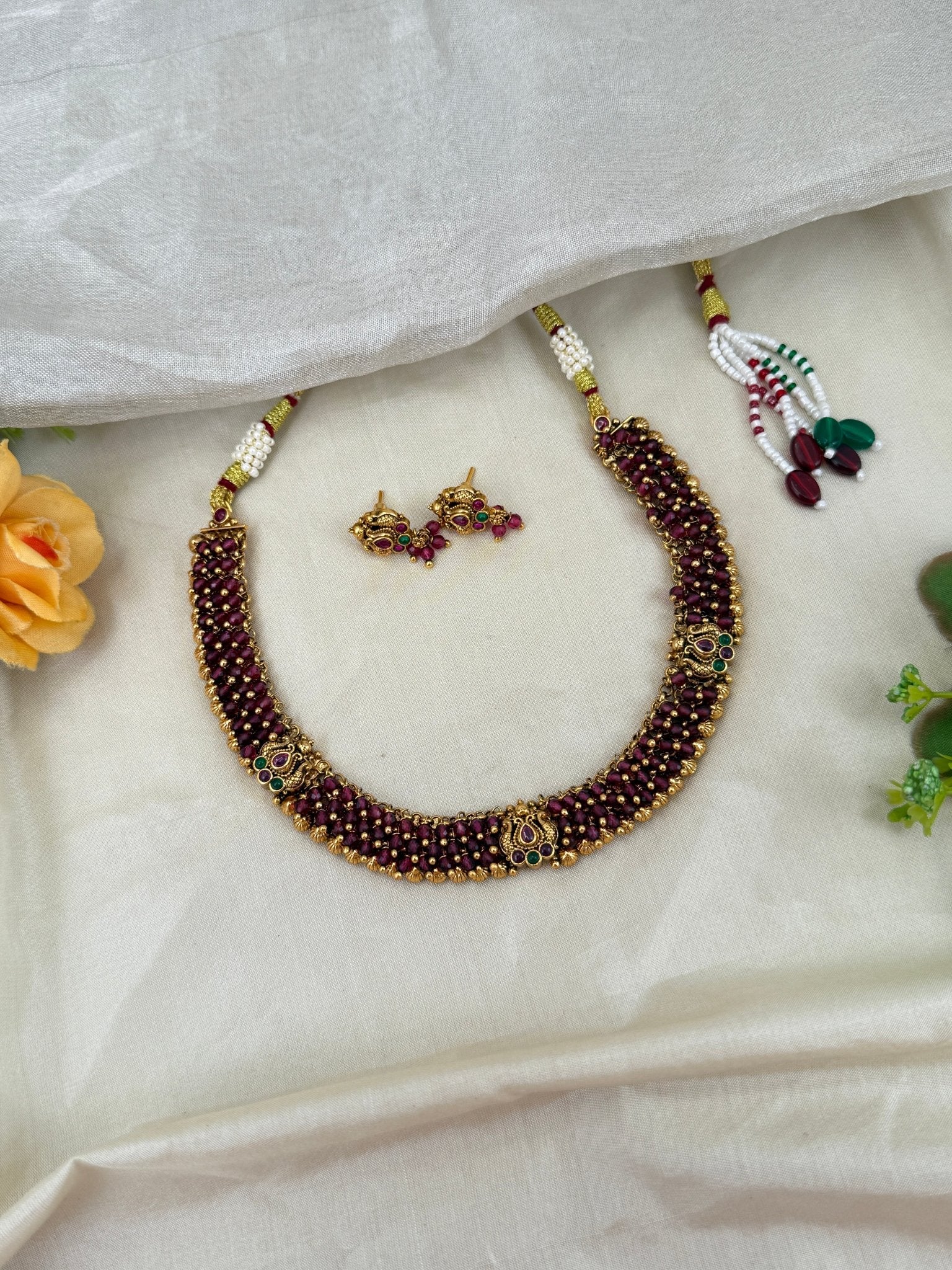 Royal Antique Beads Short Necklace Set 0518 - Mahilas