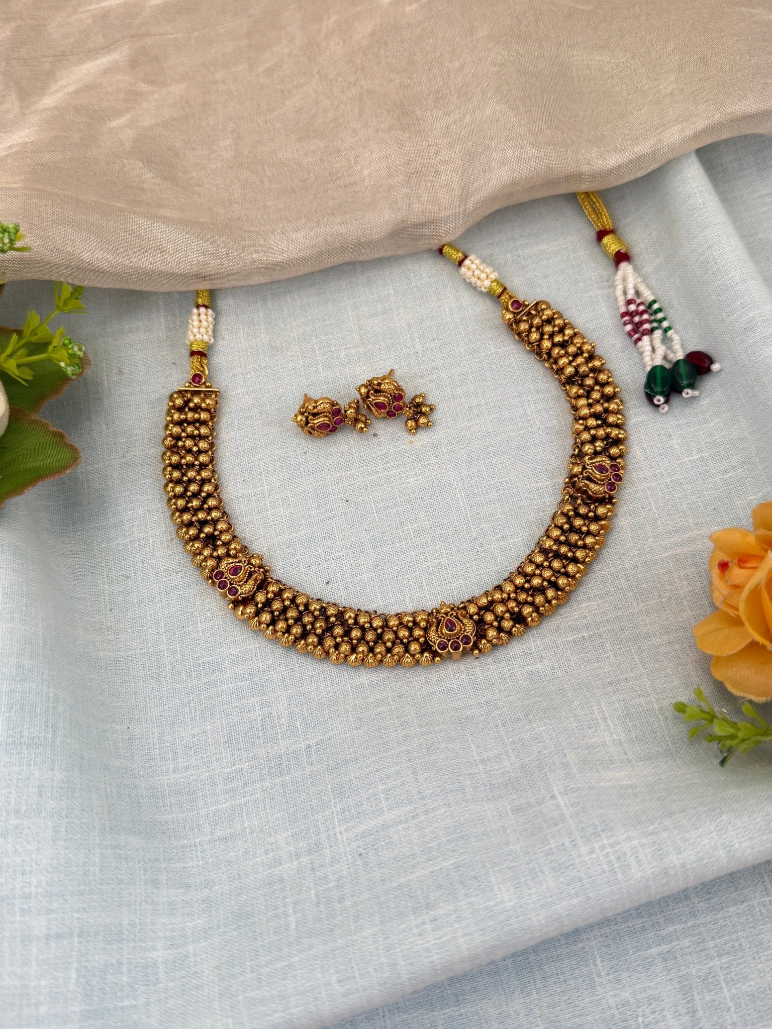 Royal Antique Beads Short Necklace Set 0537 - Mahilas