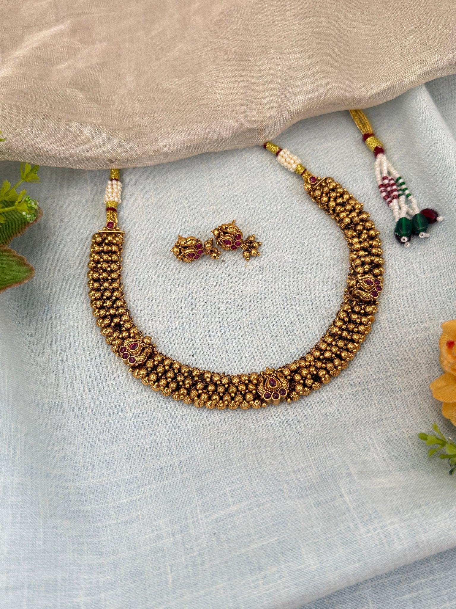 Royal Antique Beads Short Necklace Set 0537 - Mahilas