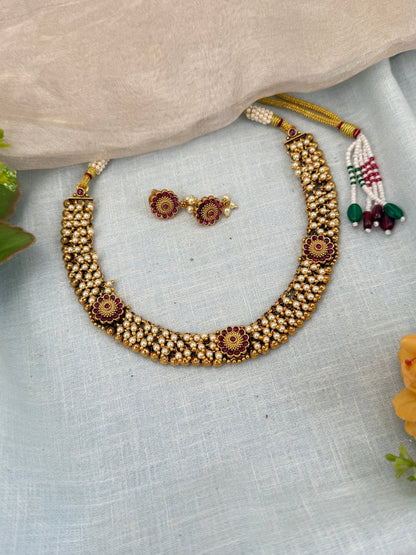 Royal Antique Beads Short Necklace Set 0543 - Mahilas