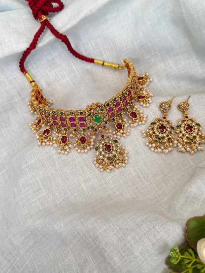 Royal Antique Choker Guttapusalu Style Necklace Set 0319 - Mahilas