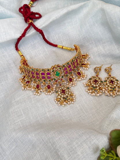Royal Antique Choker Guttapusalu Style Necklace Set 0319 - Mahilas