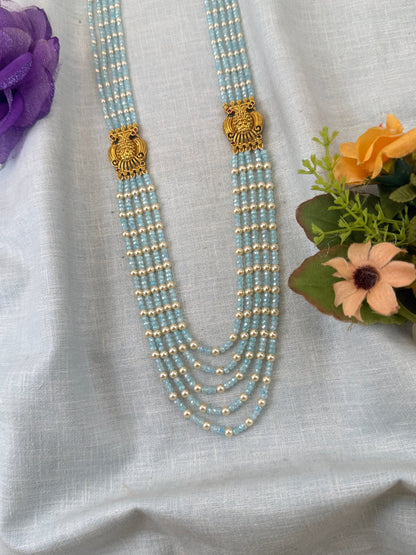 Royal Antique Crystal Layer Gandaberunda Long Necklace Set 1150 - Mahilas