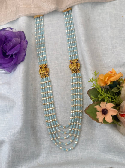 Royal Antique Crystal Layer Gandaberunda Long Necklace Set 1150 - Mahilas