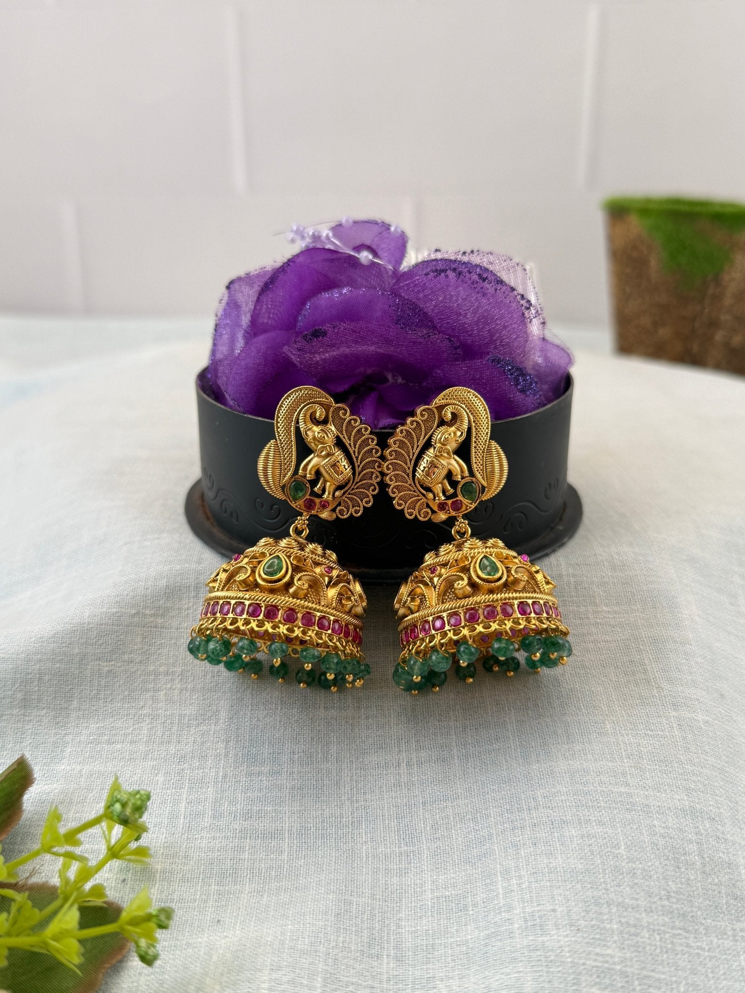 Royal Antique Elephant Jhumka Earrings 1134 - Mahilas