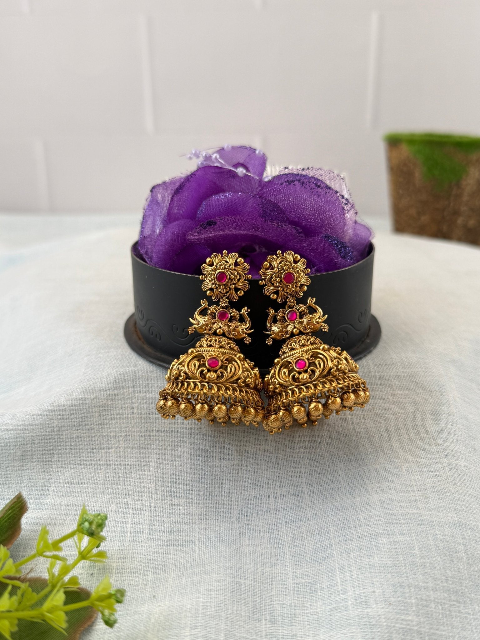 Royal Antique Elephant Jhumka Earrings 1136 - Mahilas