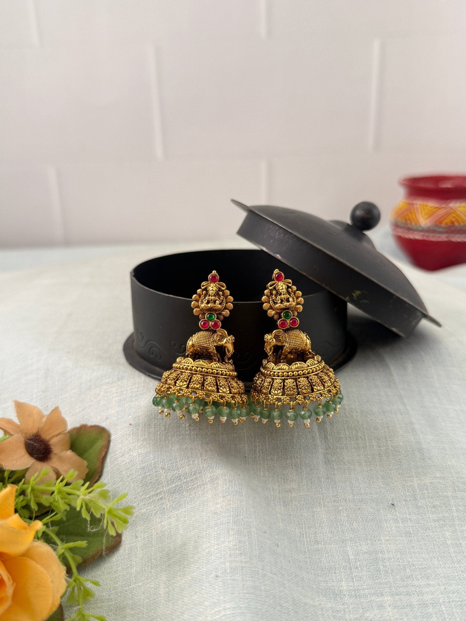 Royal Antique Elephant Jhumka Earrings 1167 - Mahilas