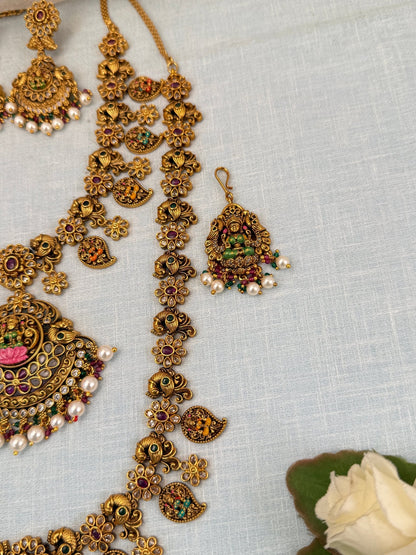 Royal Antique Enamel Work Full Bridal Necklace Set 0573 - Mahilas