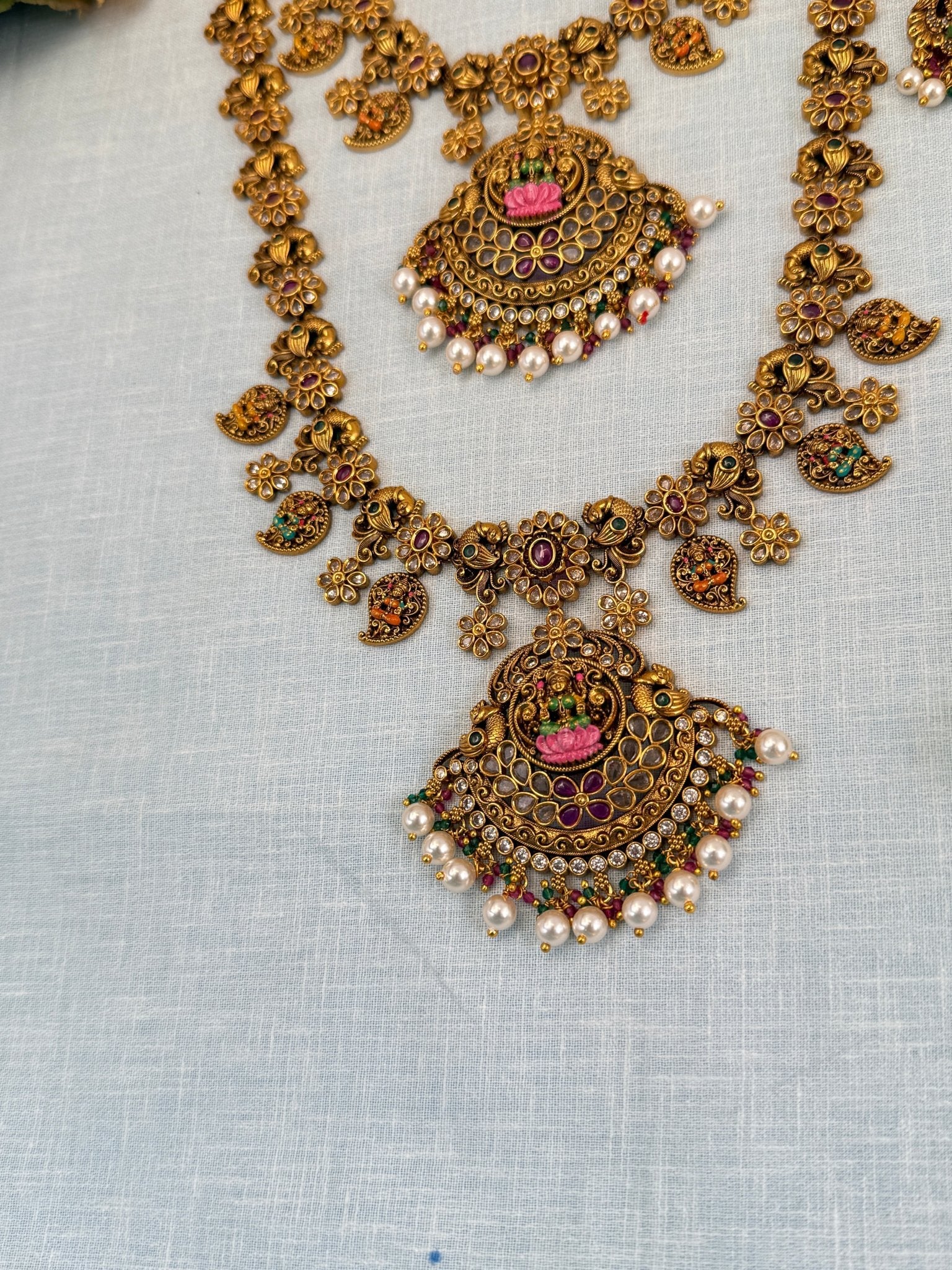 Royal Antique Enamel Work Full Bridal Necklace Set 0573 - Mahilas