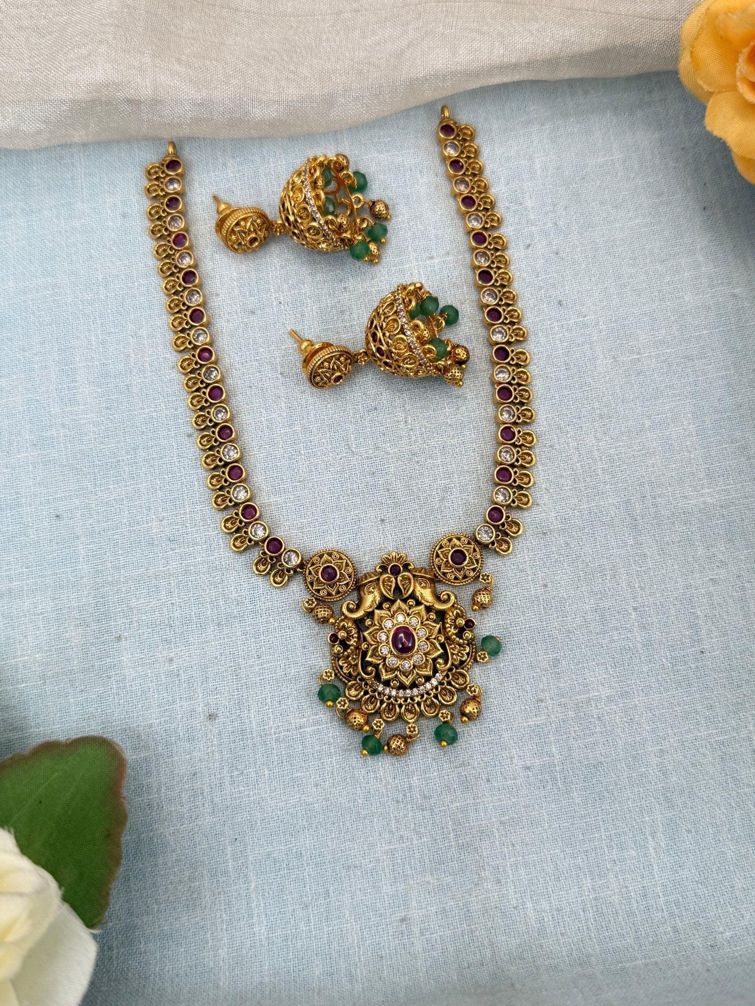 Royal Antique Flower Elephant Short Necklace Set 0141 - Mahilas