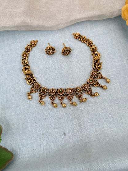 Royal Antique Flower Short Necklace Set 0130 - Mahilas