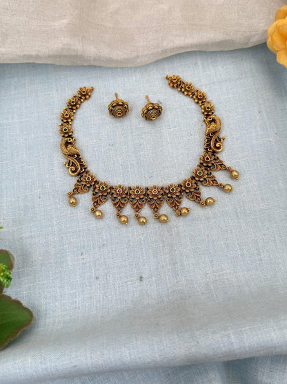 Royal Antique Flower Short Necklace Set 0130 - Mahilas
