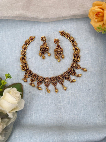Royal Antique Flower Short Necklace Set 0136 - Mahilas