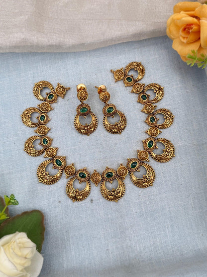 Royal Antique Flower Short Necklace Set 0137 - Mahilas