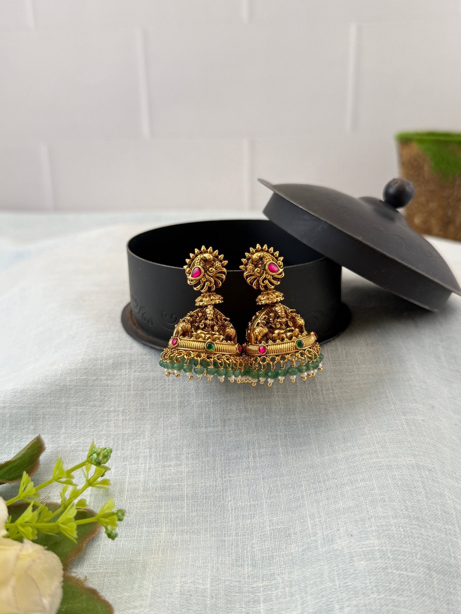 Royal Antique Gaja Lakshmi Jhumka Earrings 1129 - Mahilas
