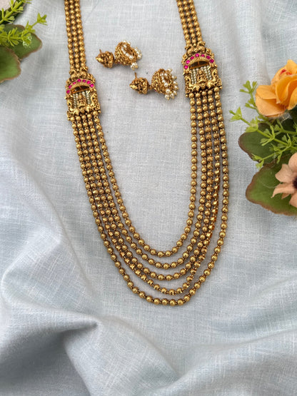 Royal Antique Gaja Lakshmi Multi Layer Long Haram Set 1169 - Mahilas