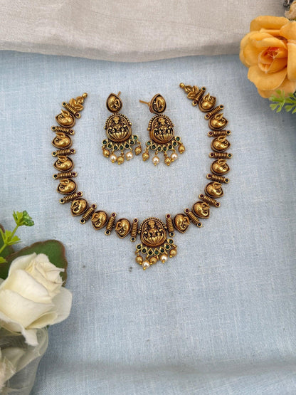 Royal Antique Gaja Lakshmi Short Necklace Set 0135 - Mahilas