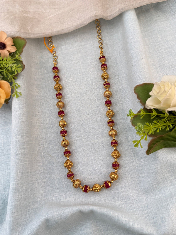 Royal Antique Gold Beads With Pearl Chain 1186