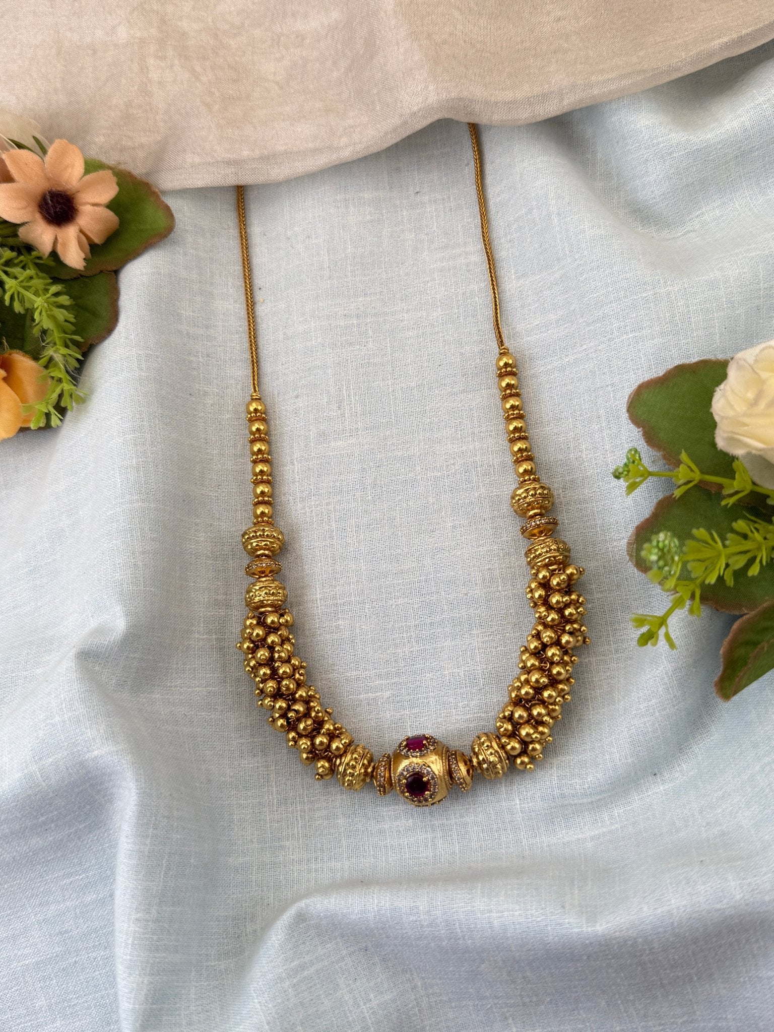 Royal Antique Gold Like Beads Short Necklace Set 0975 - Mahilas