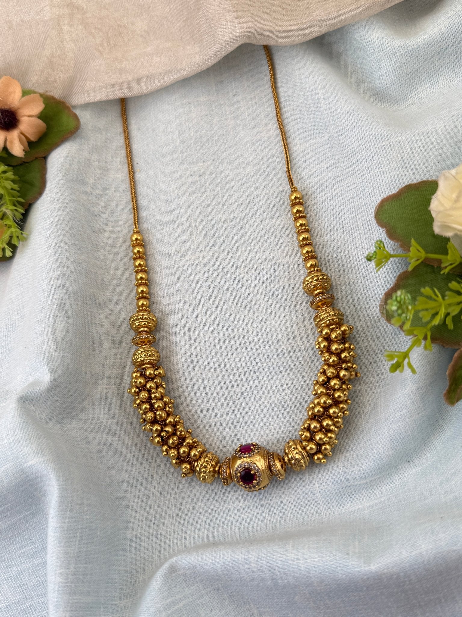 Royal Antique Gold Like Beads Short Necklace Set 0975 - Mahilas