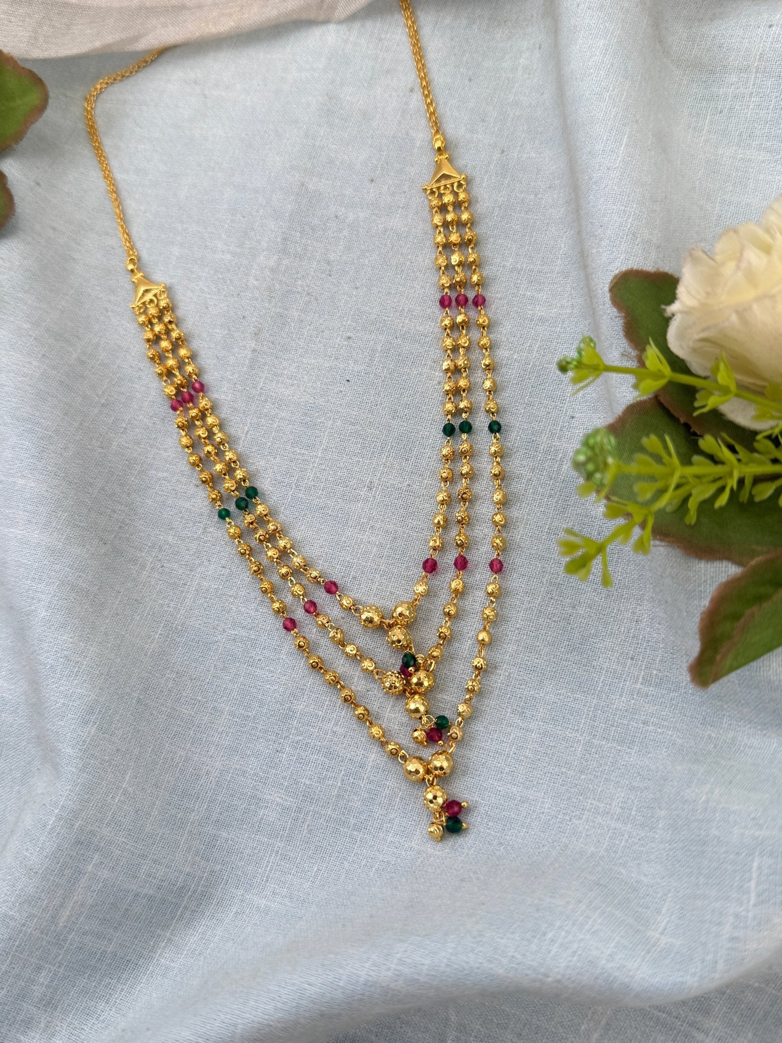 Royal Antique Gold Like Layer Mid Long Necklace Set 0981 - Mahilas