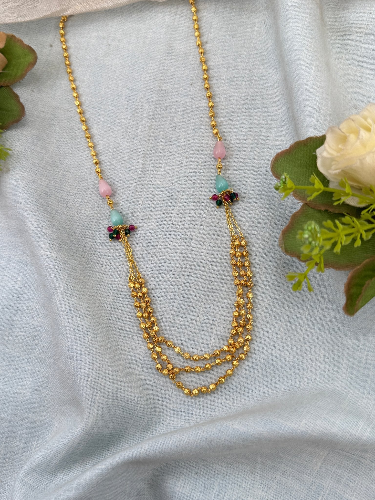 Royal Antique Gold Like Layer Mid Long Necklace Set 0982 - Mahilas