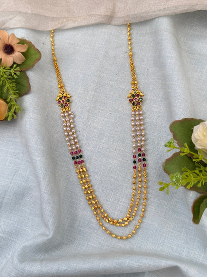 Royal Antique Gold Like Layer Mid Long Necklace Set 0984 - Mahilas