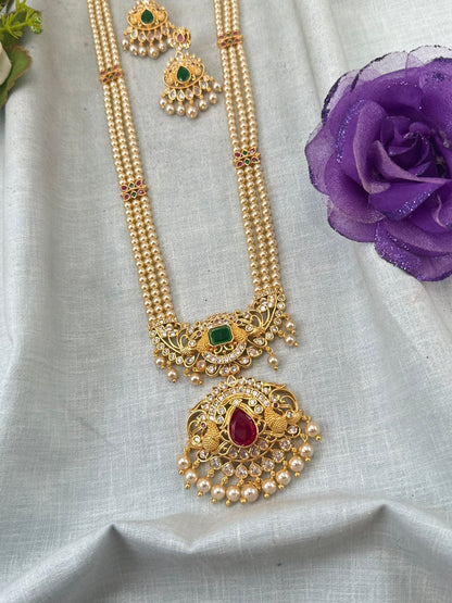 Royal Antique Gold Like Pendant Long Necklace Set 1000 - Mahilas