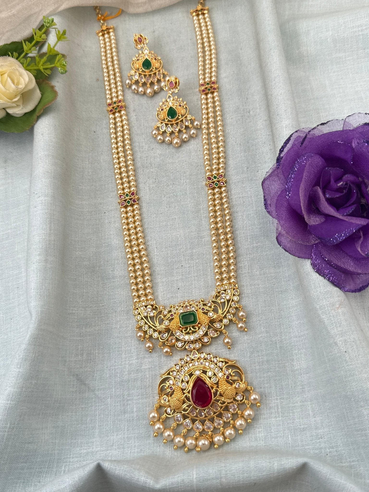 Royal Antique Gold Like Pendant Long Necklace Set 1000 - Mahilas