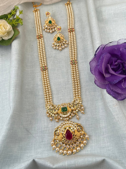 Royal Antique Gold Like Pendant Long Necklace Set 1000 - Mahilas
