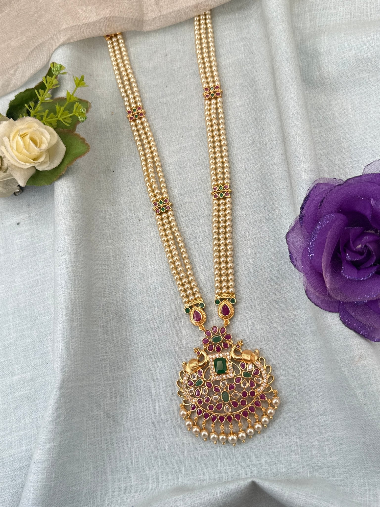 Royal Antique Gold Like Pendant Long Necklace Set 1004 - Mahilas