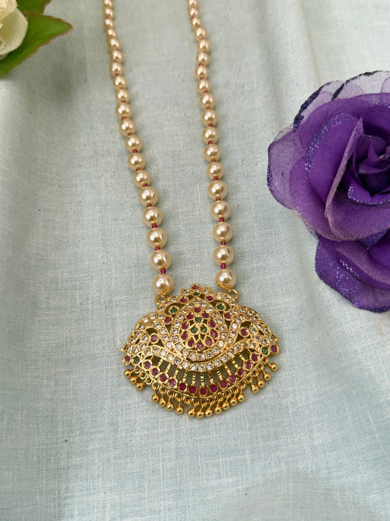 Royal Antique Gold Like Pendant Long Necklace Set 1017 - Mahilas