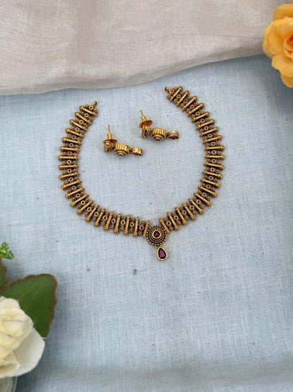 Royal Antique Gold Like Short Necklace Set 0142 - Mahilas