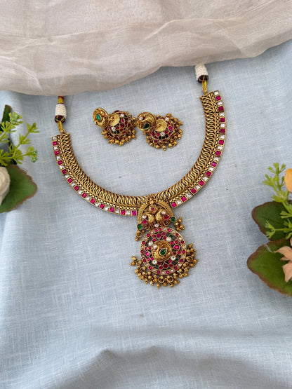 Royal Antique Grand Jadau Jilebi Short Pendant Necklace Set 1161 - Mahilas