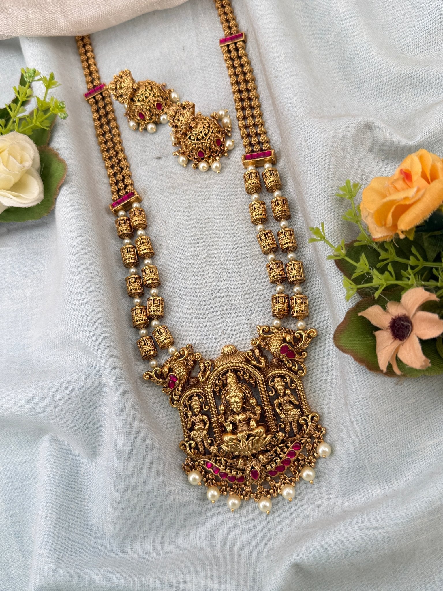 Royal Antique Grand Lakshmi Pendant Long Necklace Set 1129 - Mahilas