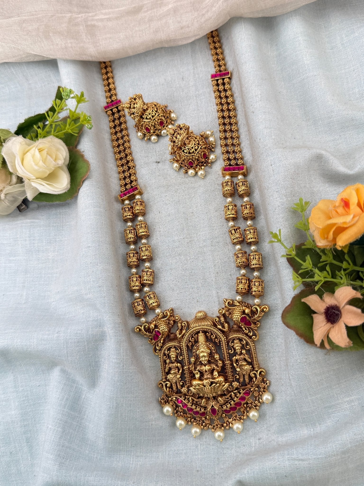 Royal Antique Grand Lakshmi Pendant Long Necklace Set 1129 - Mahilas