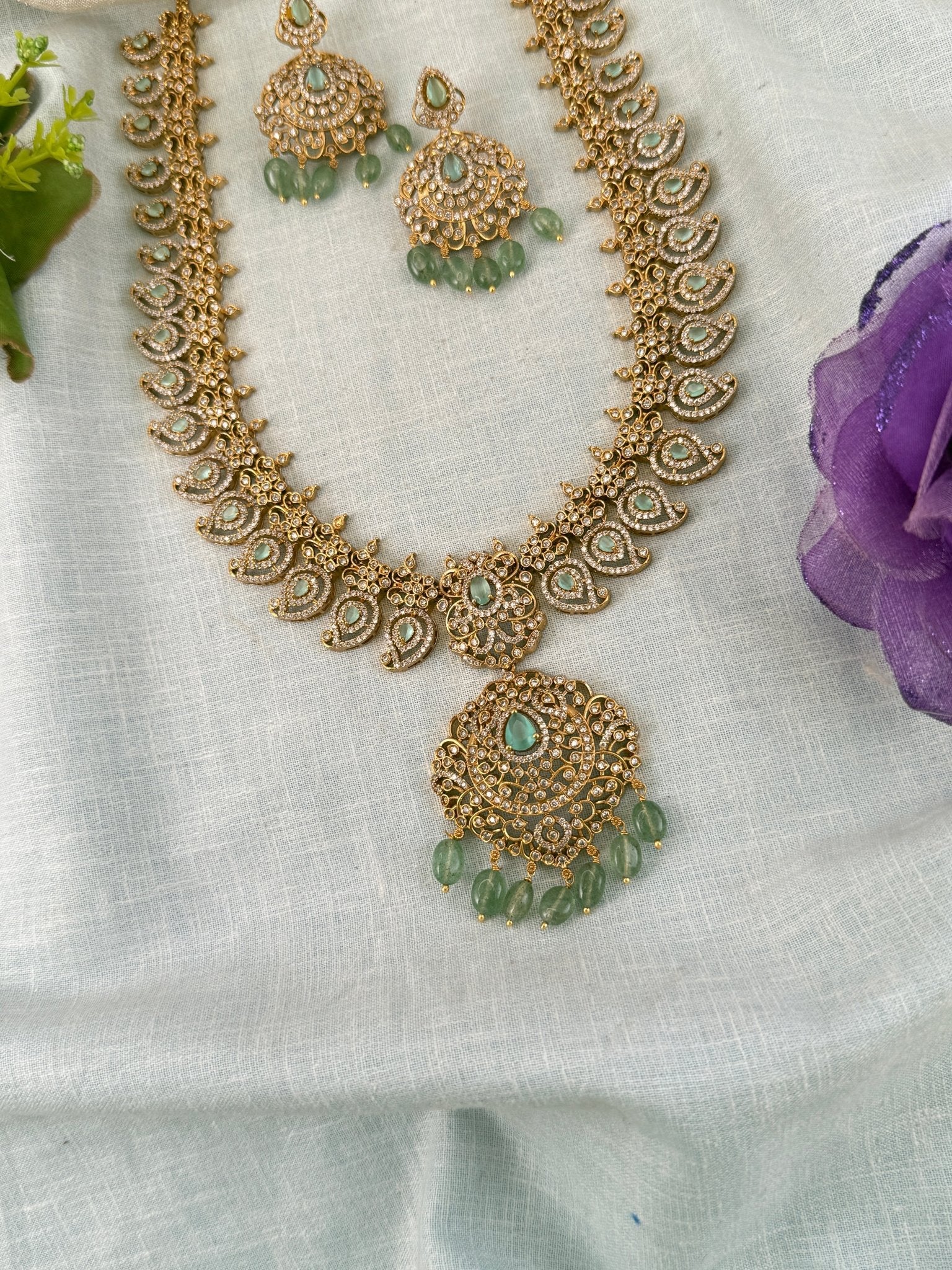 Royal Antique Grand Mango Stone Pendant Long Necklace Set 1237 - Mahilas